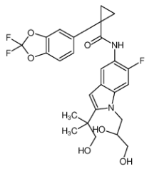 1-(2,2-二氟-1,3-苯并二氧戊環(huán)-5-基)-N-[1-[(2R)-2,3-二羥基丙基]-6-氟-2-(2-羥基-1,1-二甲基乙基)-1H-吲哚-5-基]-環(huán)丙烷甲酰胺|1152311-62- 